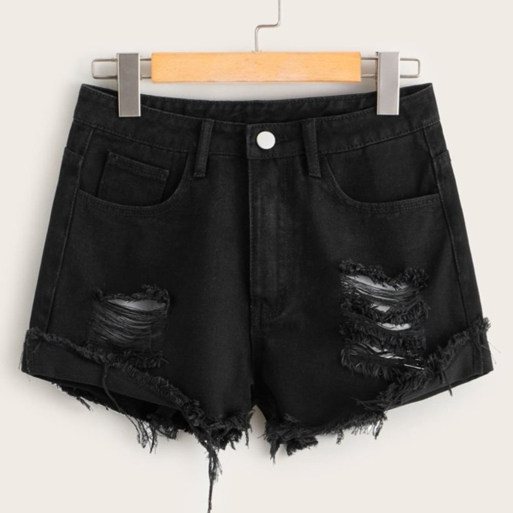 Raw Hem Ripped Denim Shorts